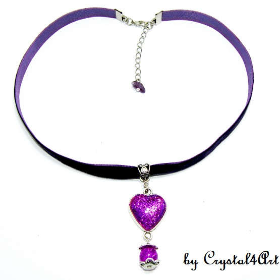 Colier choker catifea pandantiv star dust „Purple heart” - Crystal4Art